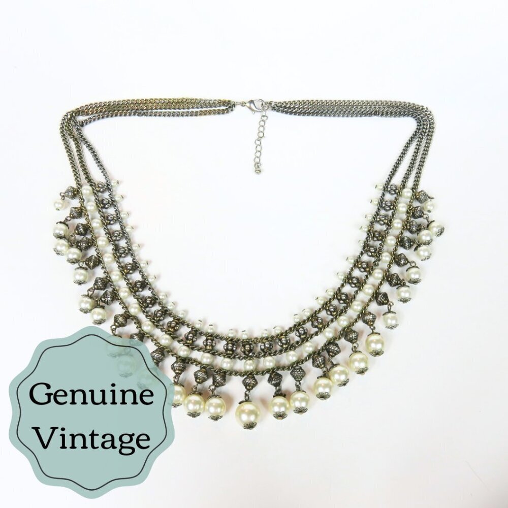 Vintage Pearl Necklace - Triple Strand - Retro 1920's 1930's - Flapper Costume‌